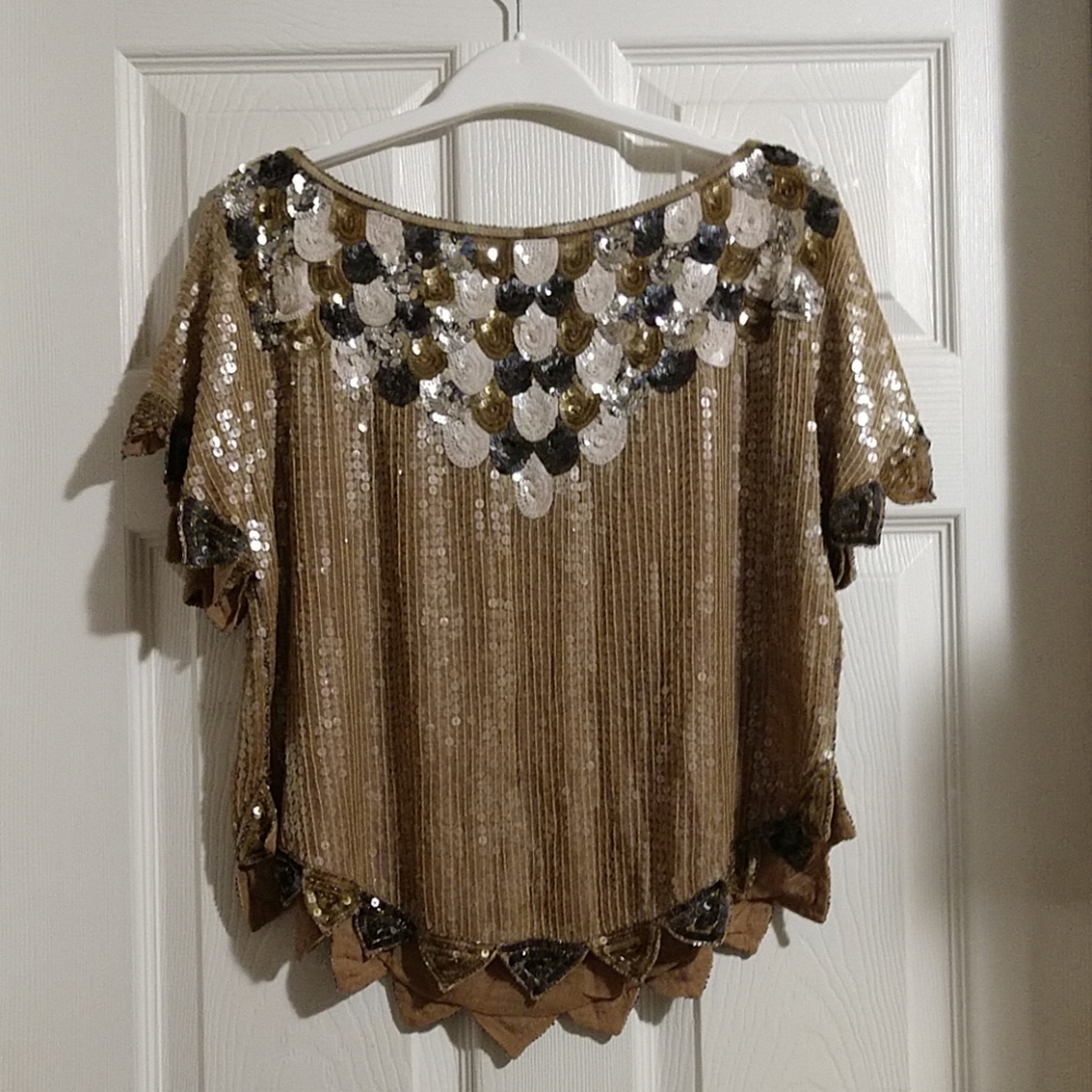 Vintage SILK TOP With SEQUENCE Stunning EUC Metamorphosis